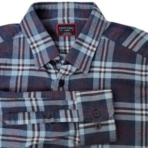 UNTUCKit Men's Large Barrington Blue Plaid Cotton Long Sleeve Button Down Shirt